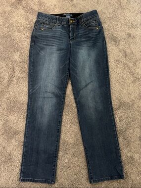 Democracy Dark Blue Straight-Leg Women's Jeans Size 8, 31” inseam mid-rise 9”.